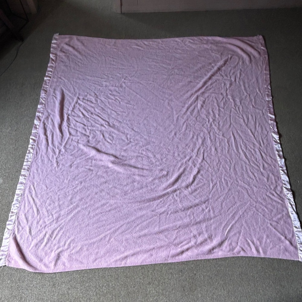Vintage Pink Acrylic Thermal Waffle Weave Blanket Satin Trim Made in USA 86x84